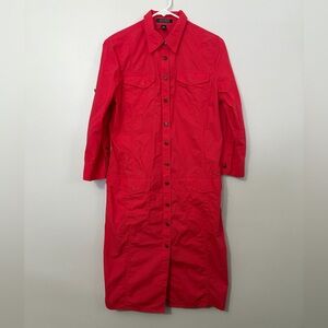100% Cotton Lauren Ralph Lauren Coral Red Button-Front Utility Shirt Dress